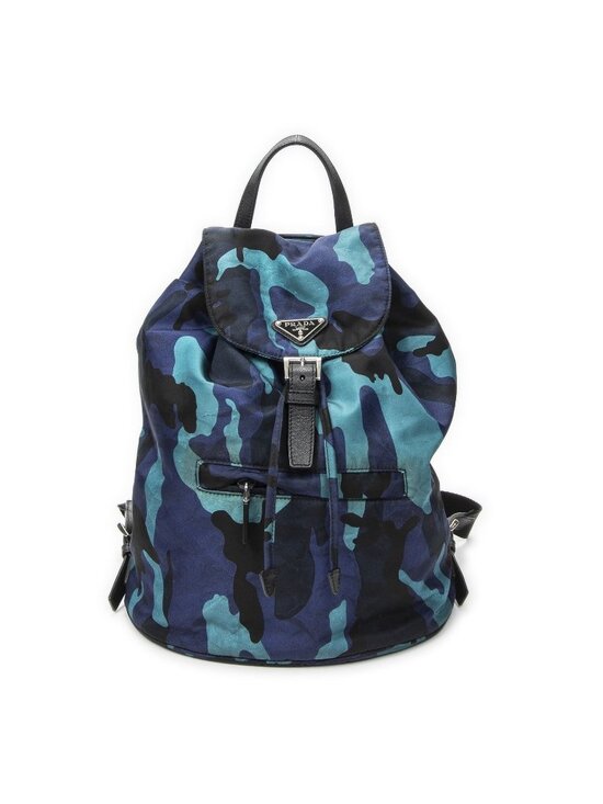 Prada Drawstring Backpack Blue Black Camouflage Nylon